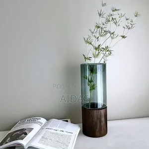 Glass and Wooden Base Flower Vase