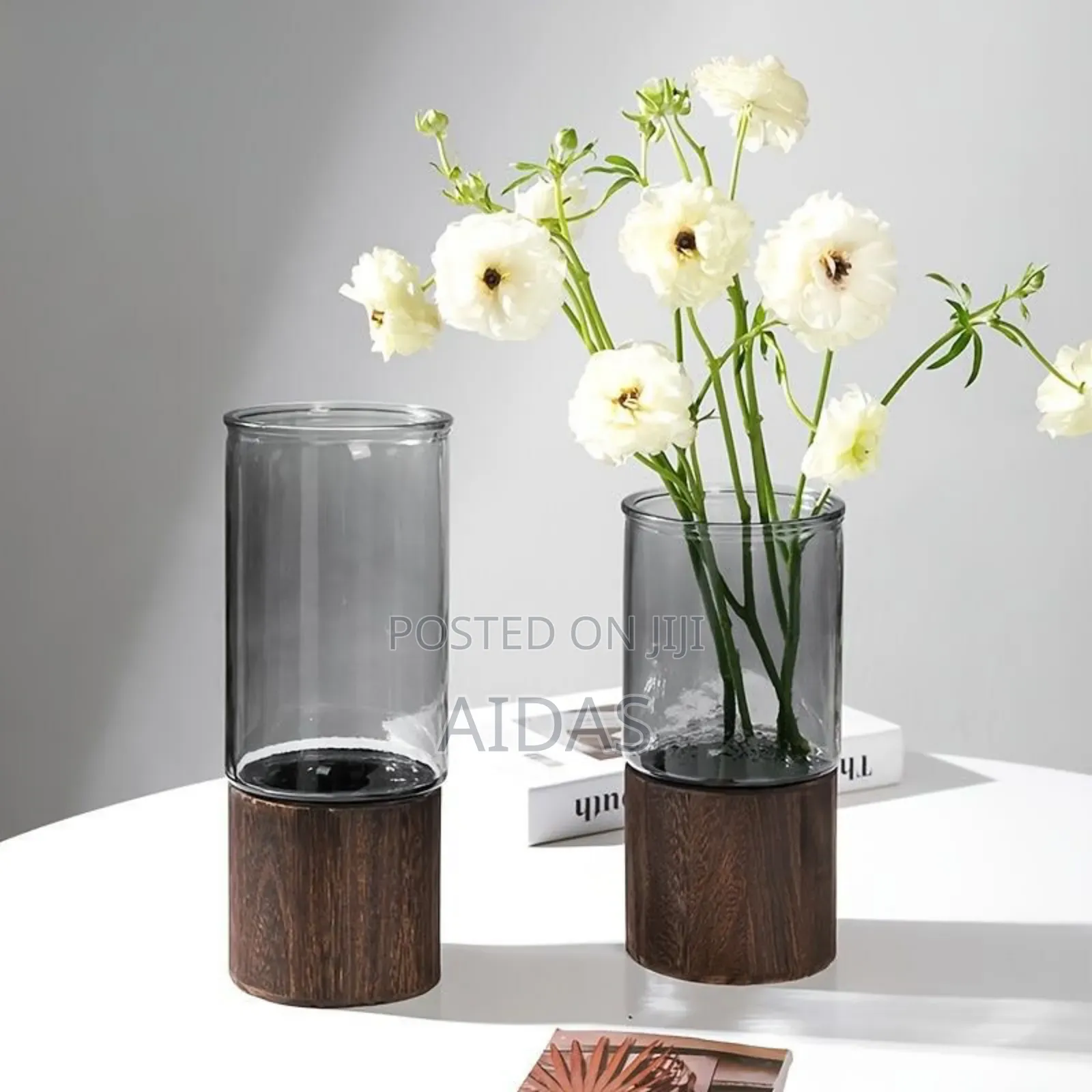 Glass and Wooden Base Flower Vase