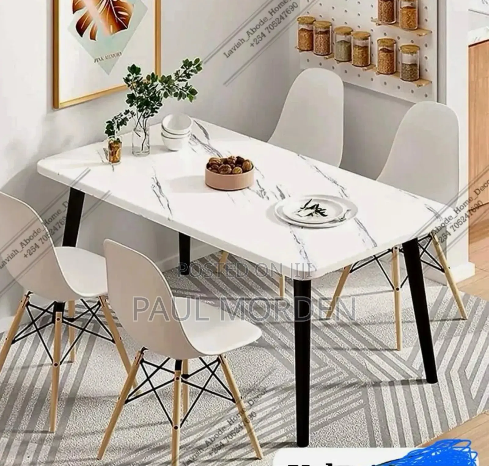 Marble Effect Rectangle Dining Table With Four Dining Chairs