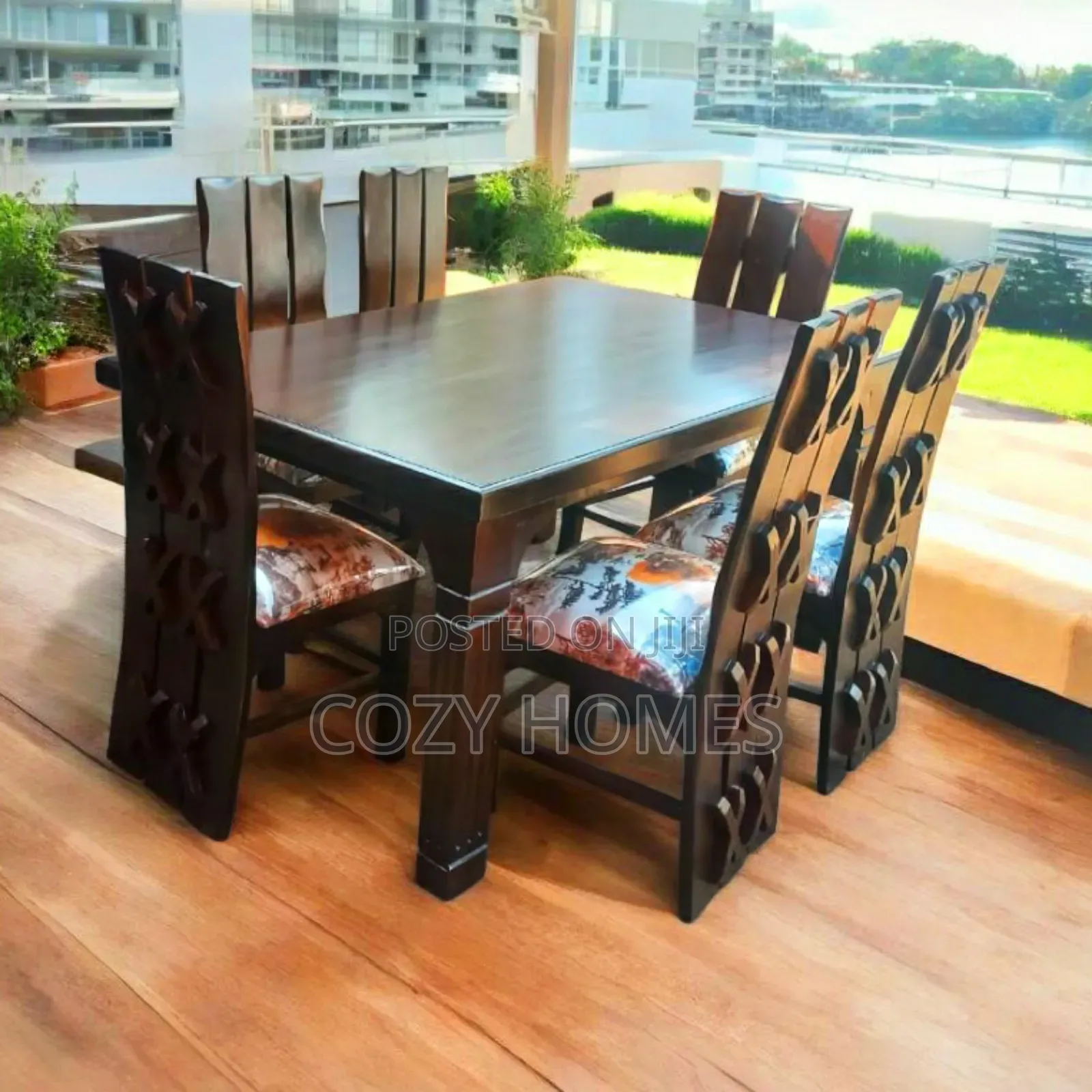 Dining Set, a Glowing Wooden Dining Set for 6 People