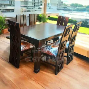 Dining Set, a Glowing Wooden Dining Set for 6 People
