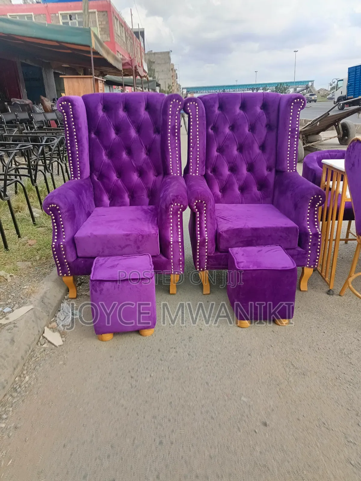 2 Purple Pedicure Seats Plus 2 Stools 