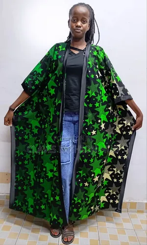 Green Ankara Kimono With Stars