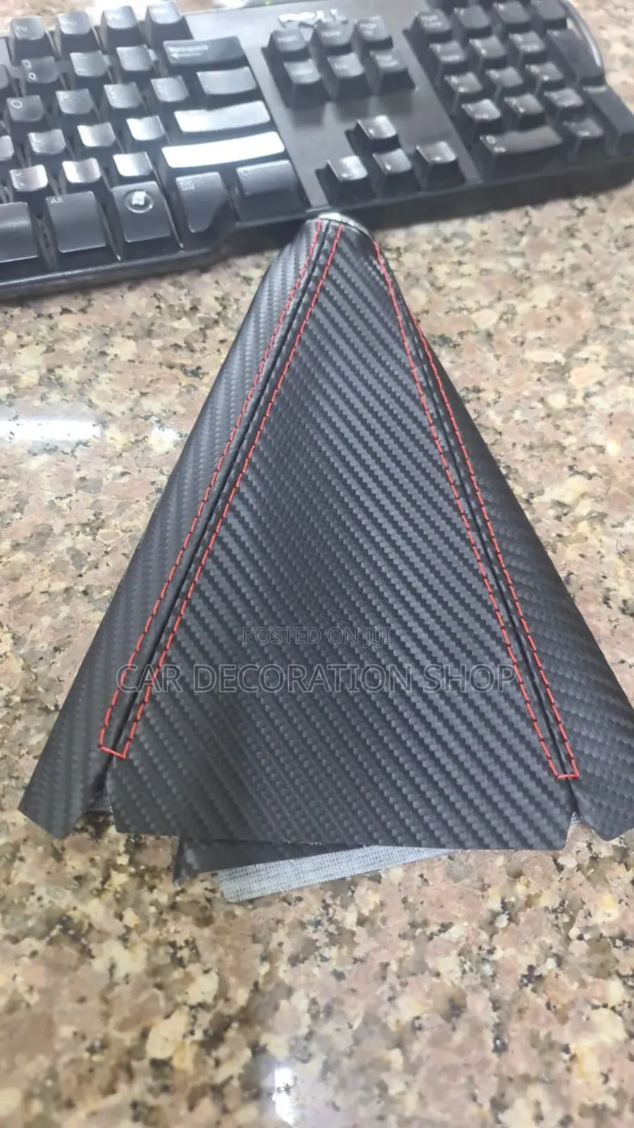 Leather Gear Knob Boot Cover With Red Stitches