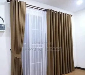 Chocolate Brown Window Curtains and Milk White Plain Sheers