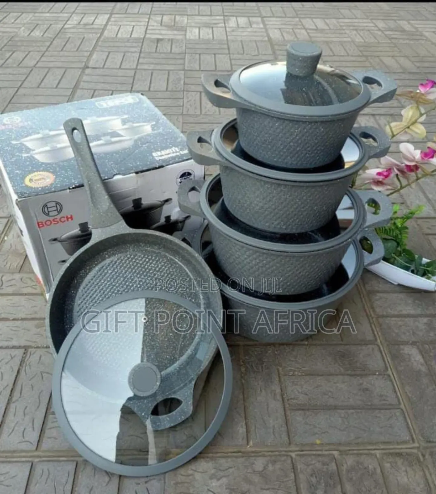 Gray 10 Pieces Cookware Set Stainless