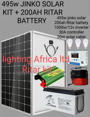 Jinko 495 Watts Full Solar System -200ah Battery -1000 Watts Inverter