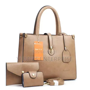 Beige, Black Sets of 3 in 1 Leather Big Handbag Sets