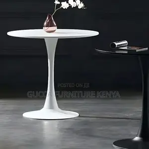 Dining Table:Marble-Top Round Dining Table With Column Base