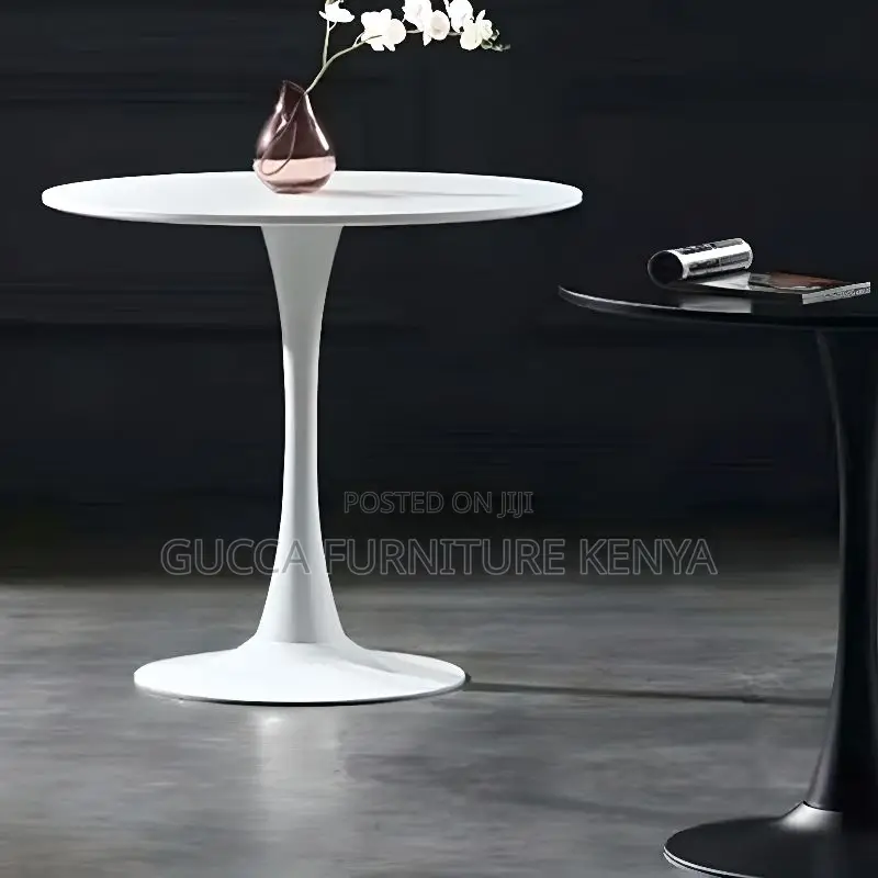 Dining Table:Marble-Top Round Dining Table With Column Base