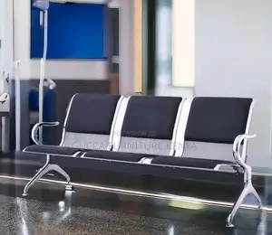 Office Bench:3-Link Metallic Semi-Padded Armrest Bench