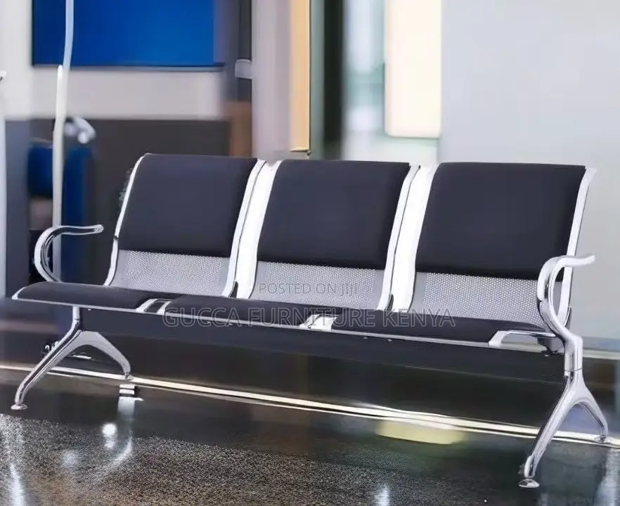 Office Bench:3-Link Metallic Semi-Padded Armrest Bench