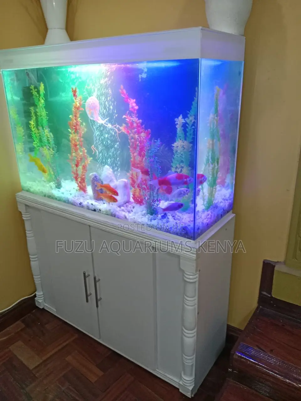 Stylish White Cabinet Aquarium With 10 Fish