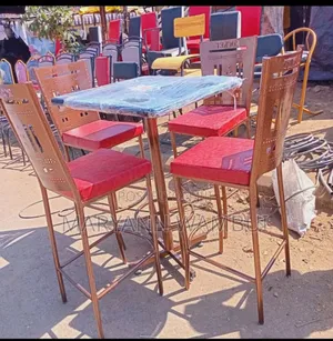 Red High Table Chairs and Table