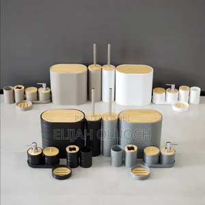 8pcs Luxury Bamboo Plastic Bathroom Accessories Set.