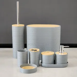 8pcs Luxury Bamboo Plastic Bathroom Accessories Set.