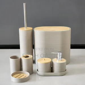 8pcs Luxury Bamboo Plastic Bathroom Accessories Set.