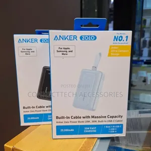 Anker Zolo Powerbank 20000mah 30w Built-in Usb C Cable