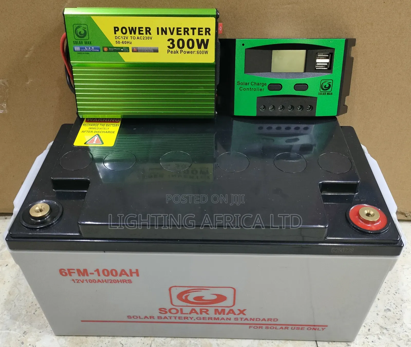 Solar Battery 100ah - 20a Controller - 300w Power Inverter Mini System