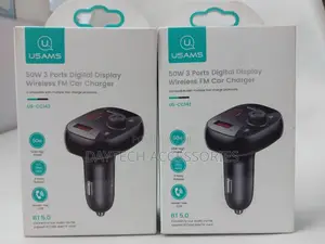 Usams 50w 2a+C 3ports Digital Display Wireles Fm Car Charger