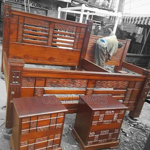 Bed, Lux 5by6 Wooden Mahogany Bed With Bedsides, Ready Made