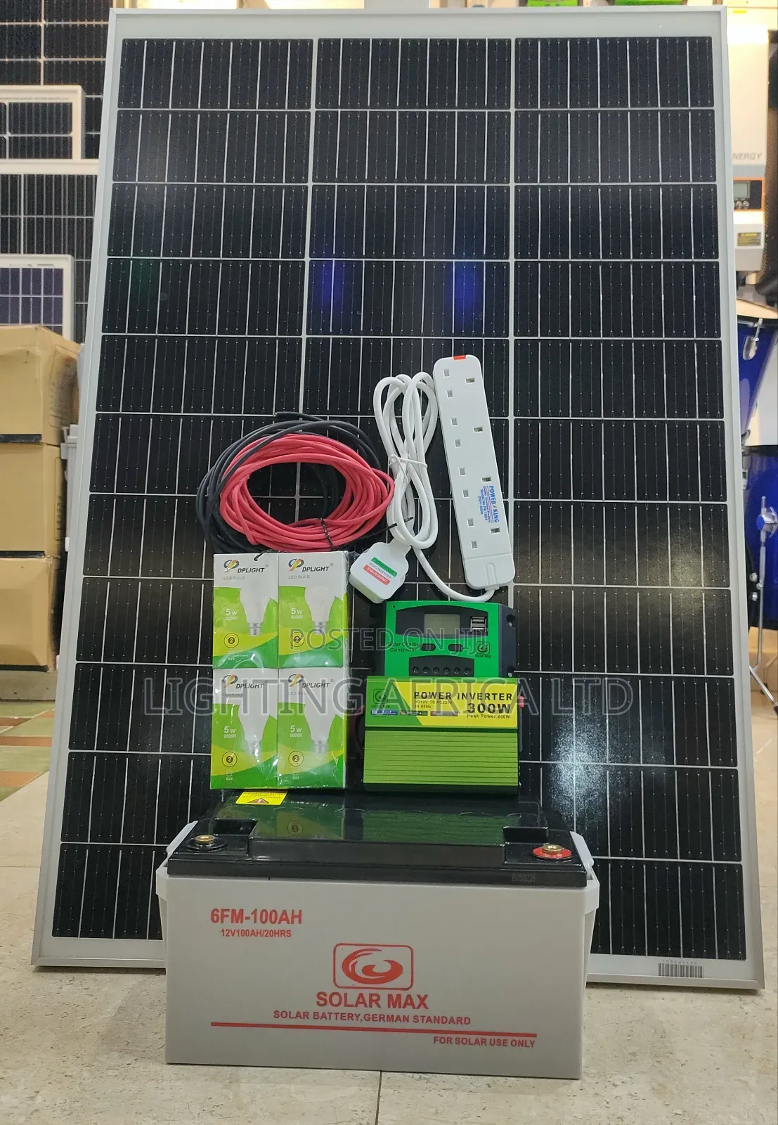 120 Watts Complete Kit - 100ah Battery - 300w Inverter -20a Controller