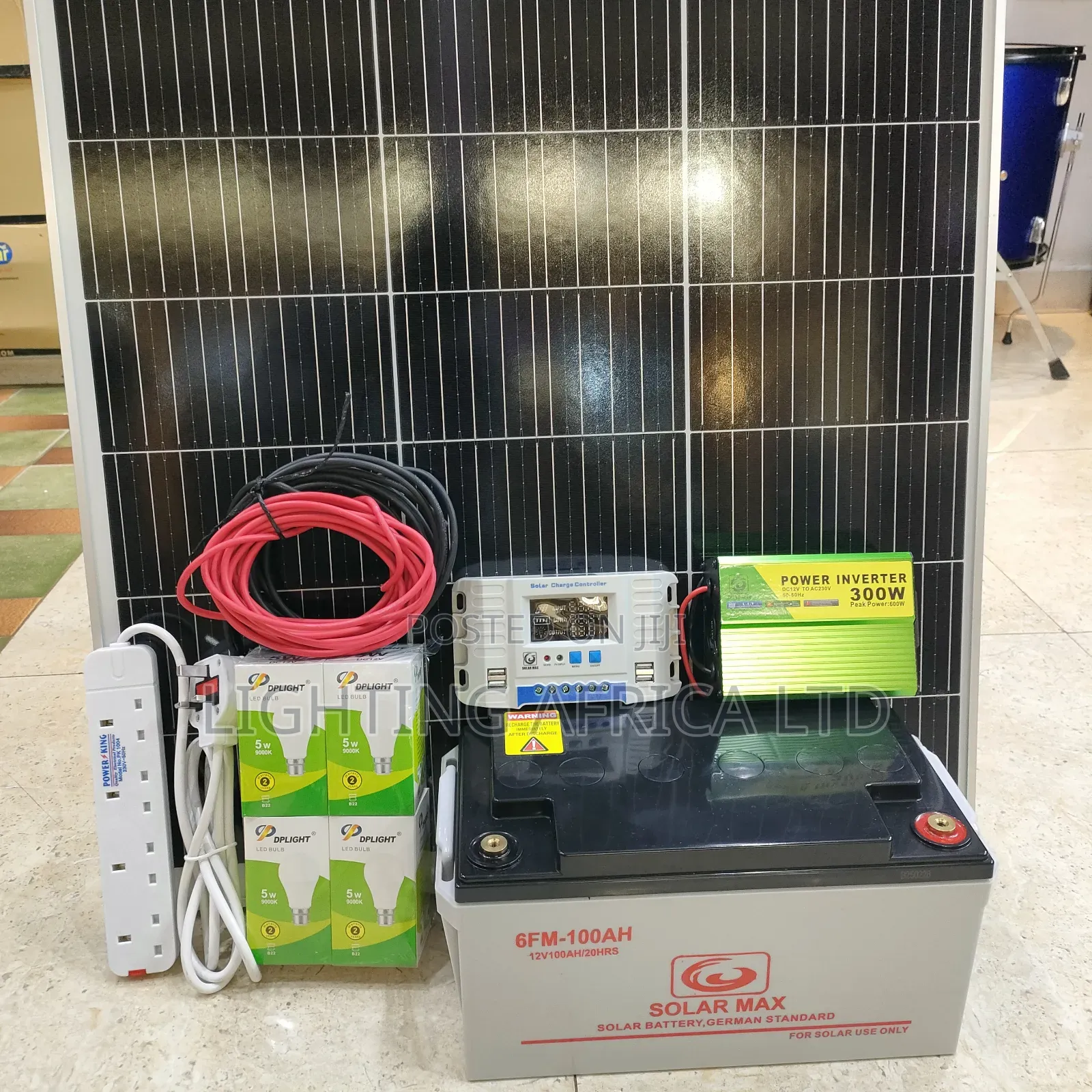 120 Watts Complete Kit - 100ah Battery - 300w Inverter -20a Controller
