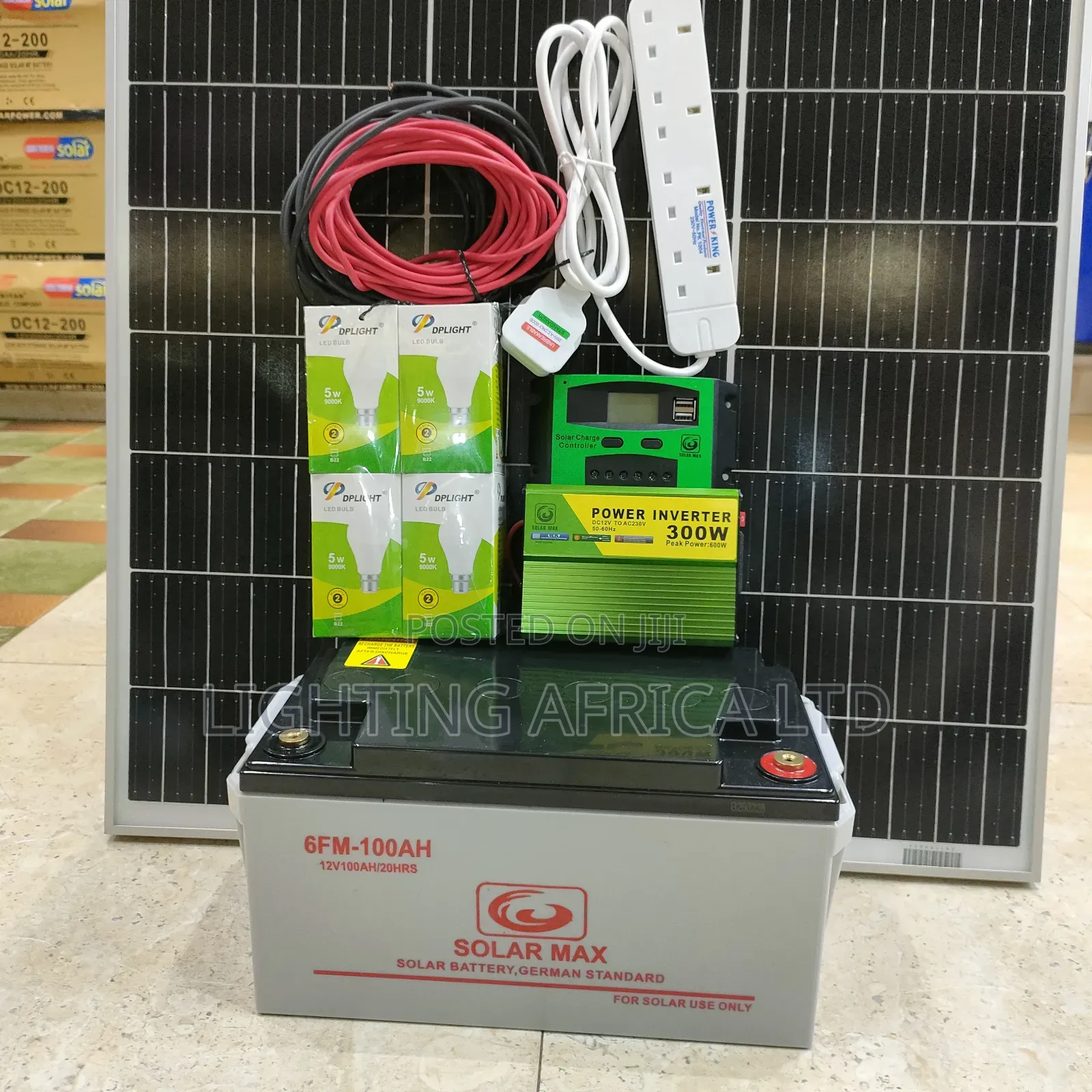 120 Watts Complete Kit - 100ah Battery - 300w Inverter -20a Controller