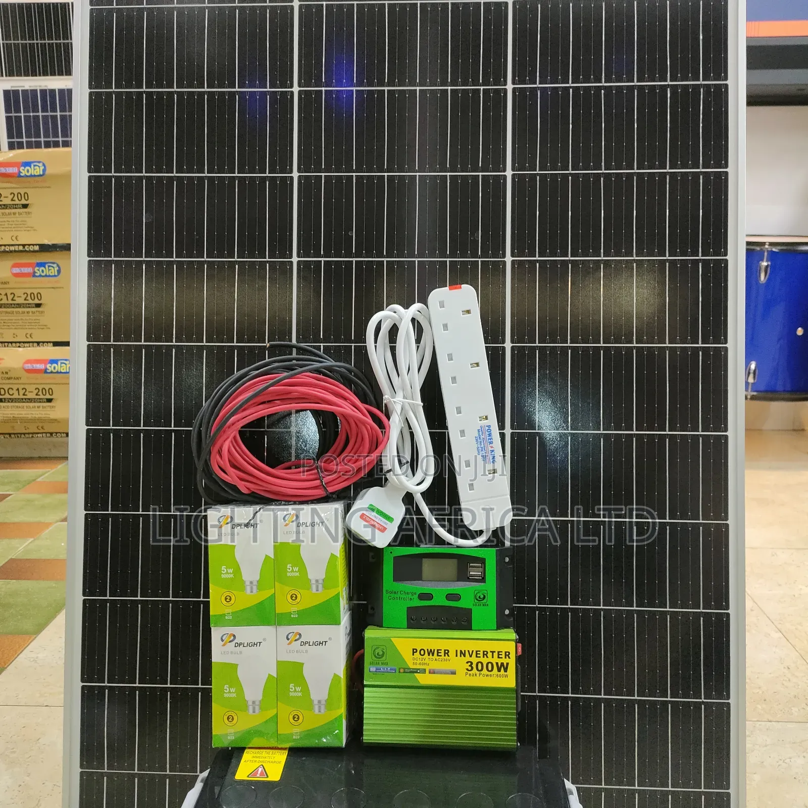 120 Watts Complete Kit - 100ah Battery - 300w Inverter -20a Controller