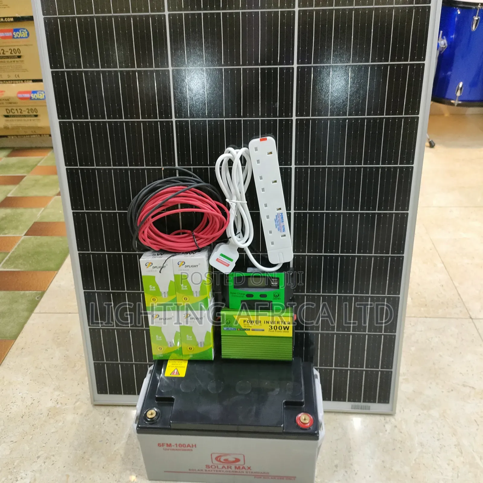 120 Watts Complete Kit - 100ah Battery - 300w Inverter -20a Controller