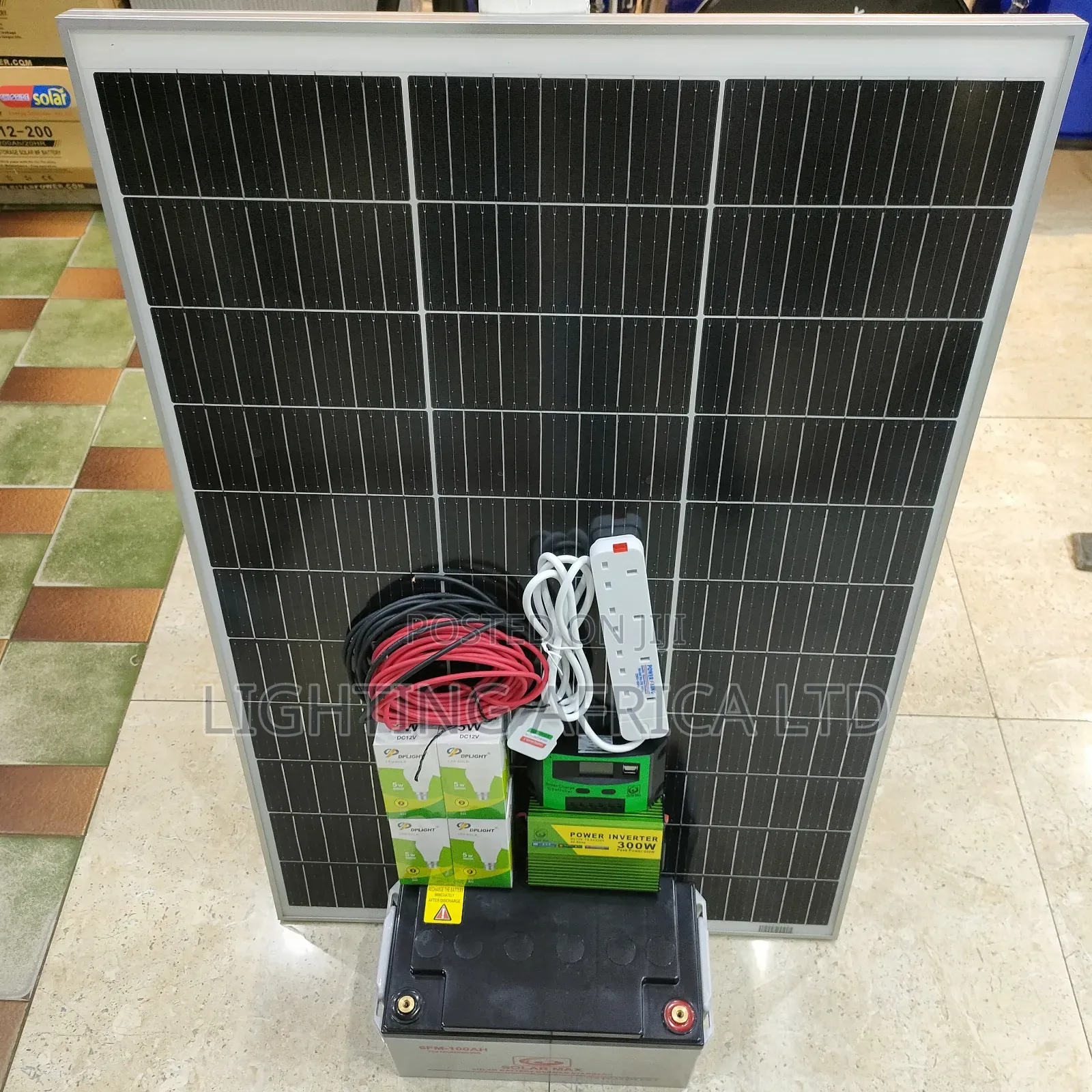 120 Watts Complete Kit - 100ah Battery - 300w Inverter -20a Controller