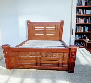 Bed, Homey 5 by 6 Wooden Bed, Ready Made
