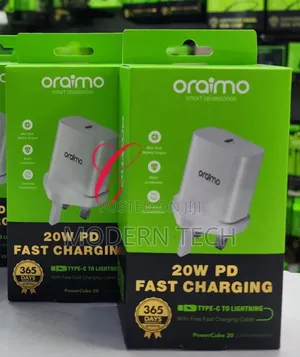 Oraimo 20w iPhone Fast Chargers Type Cto Lightning Cable