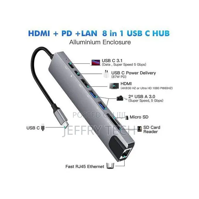 Usb C Hub Type C to Hdmi, Usb 3.0 Adapter, 8 in 1, Docking