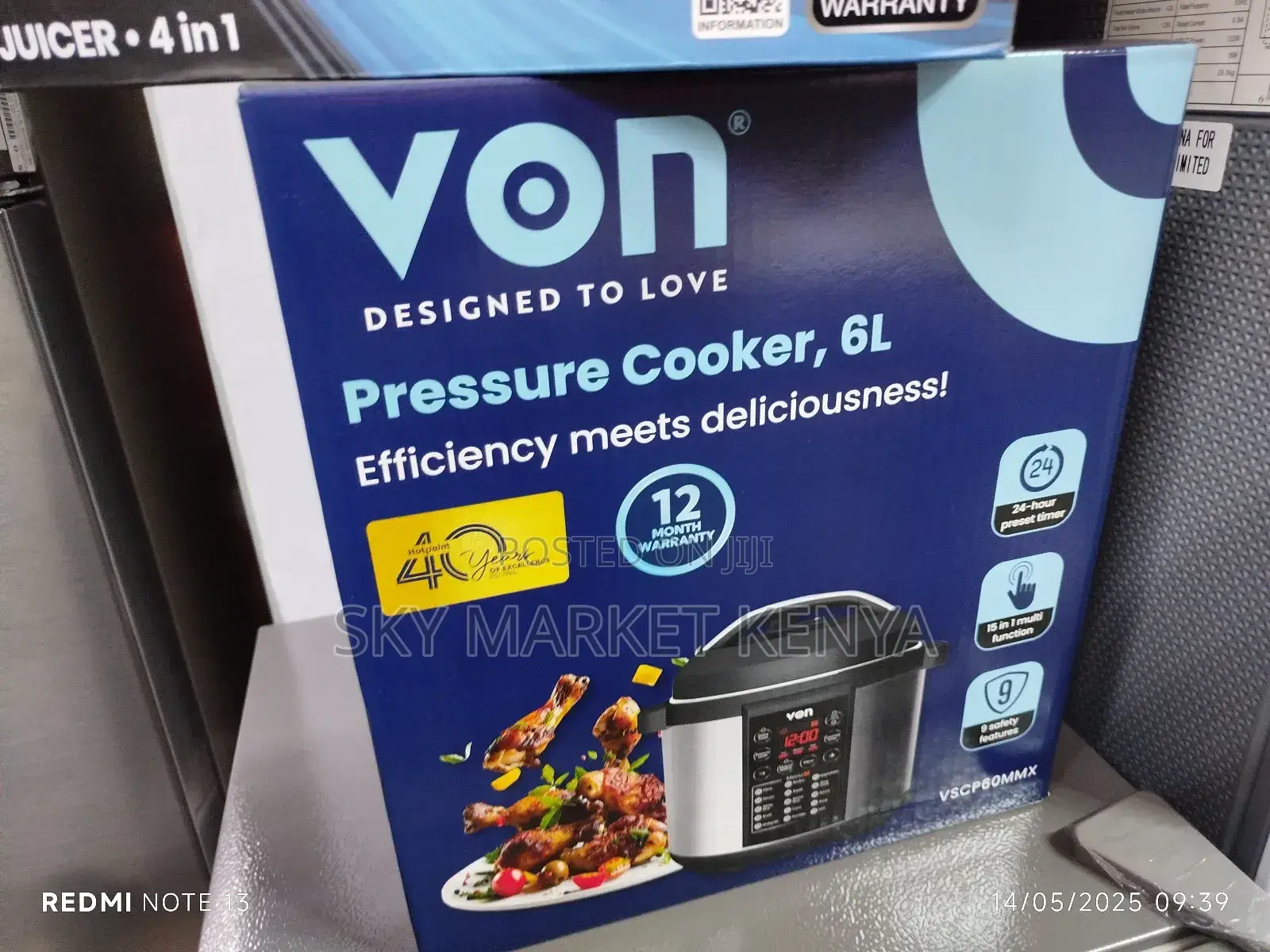 Von Electric Pressure Cooker 6litres Vscp60mmx
