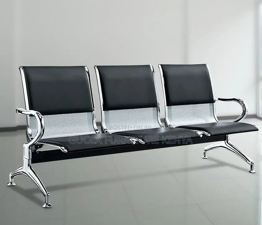 Office Bench:3-Link Durable Metallic Guest Lobby Bench