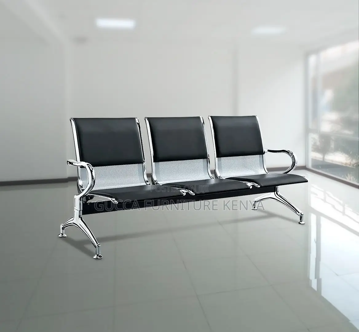 Office Bench:3-Link Durable Metallic Guest Lobby Bench