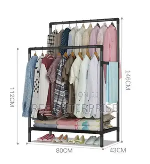 Sturdy Metal Frame Double Pole Clothing Rack With Shoe Rack