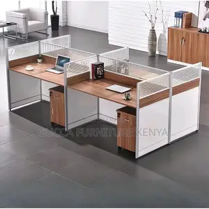 Workstations:4-User Simple Wood Frame Modular Workstation