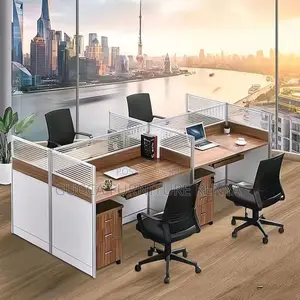 Workstations:4-User Simple Wood Frame Modular Workstation