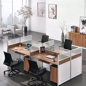 Workstations:4-User Simple Wood Frame Modular Workstation