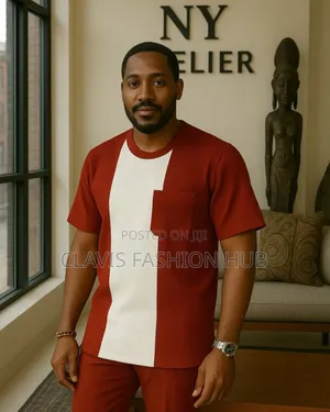 African Luxe Men Shirt -Maroon White