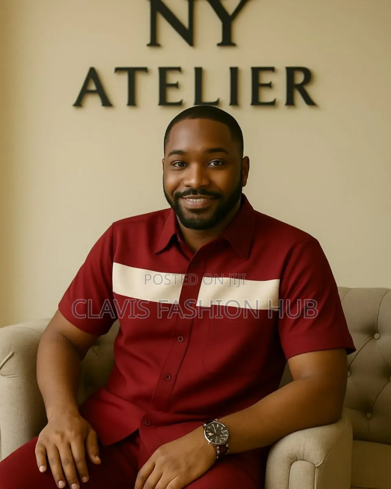 African Luxe Men Shirt -Maroon White