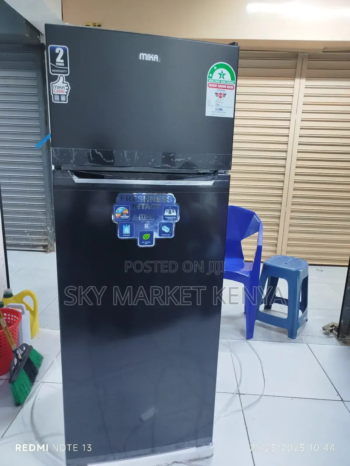 Mika Fridge, 211l, 2 Door Top Mount Freezer Silver Dark