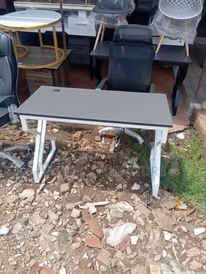 White Gray Metallic Wooden Table