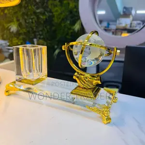 *Gold Globe Desktop Gift With Crystal Pen Holder