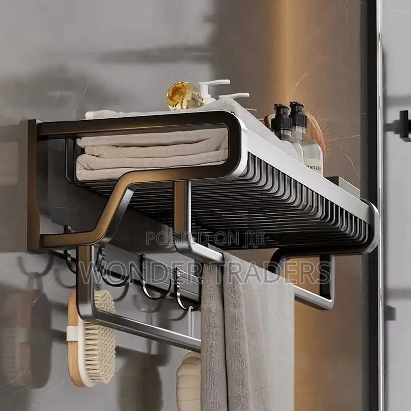 *Bathroom Wall Mounted Towel Rack Accessory With Hooks