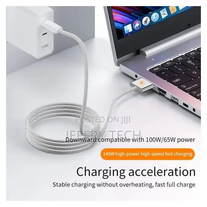 Usb Type-C Pd Cable for Macbook Pro Air, Magsafe 3, A, 140w
