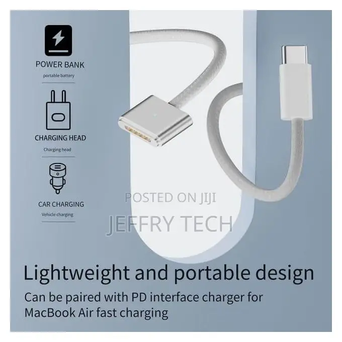 Usb Type-C Pd Cable for Macbook Pro Air, Magsafe 3, A, 140w