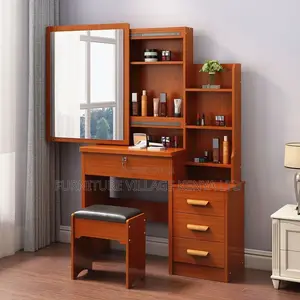 Dressers:Classic Brown Wood Bedroom Vanity With Mirror